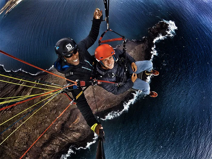 Aerial view of Lanzarote during paragliding