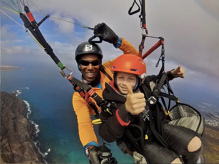 Paragliding above Lanzarote coastline